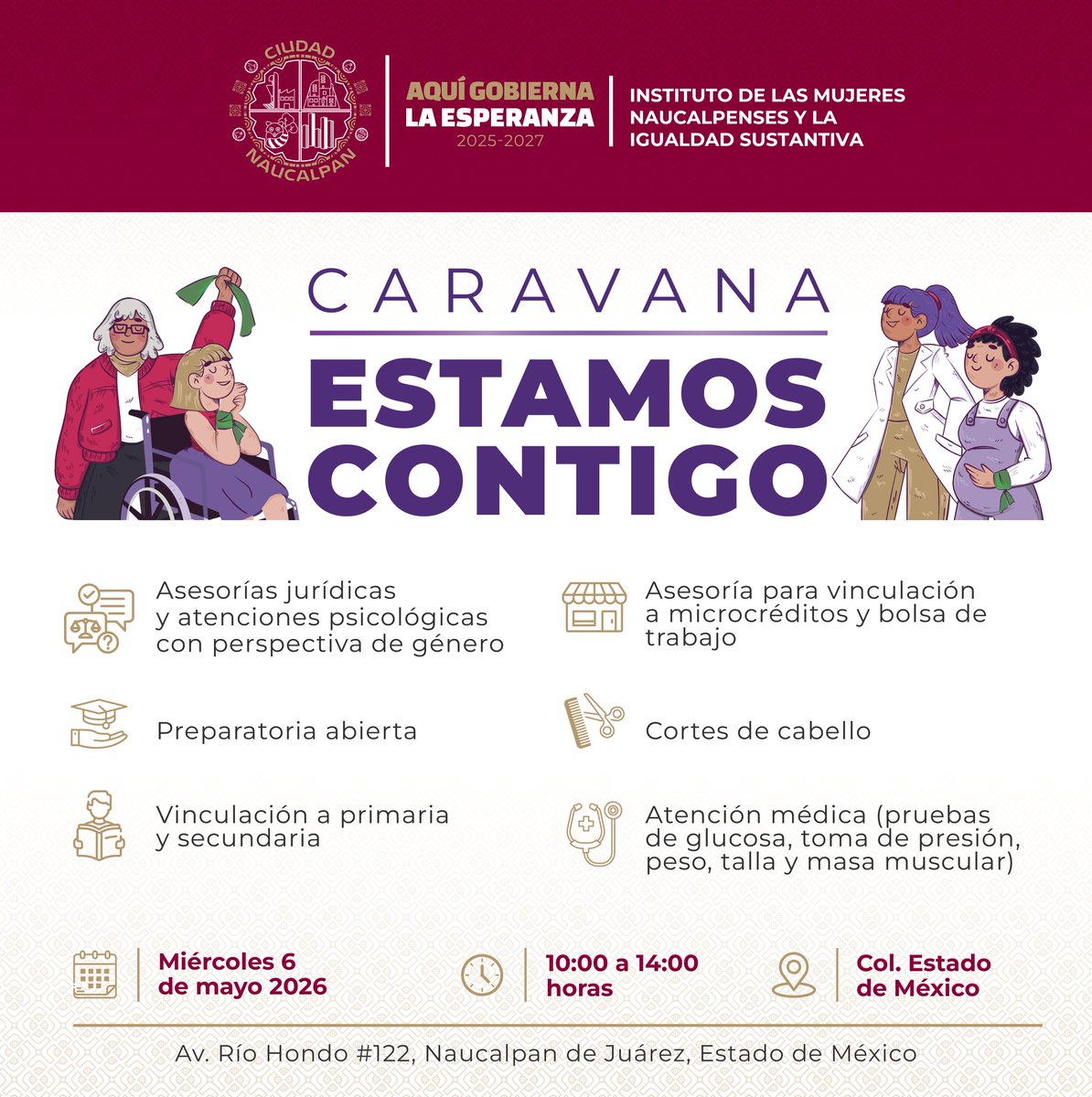 GobNau's tweet image. Caravana “Estamos Contigo”, donde podrás acceder a servicios gratuitos de salud, educación, empleo y apoyo integral con perspectiva de género. 🩺✂️📚💜

➡️ Consulta la imagen para mas información.

#AquiGobiernaLaEsperanza #Naucalpan #EstamosContigo