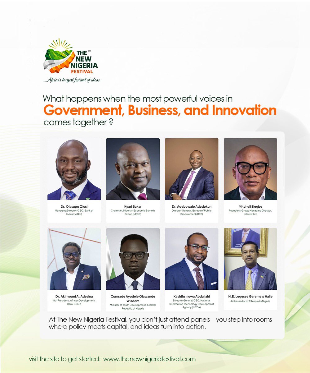 newnigeria_fest's tweet photo. At The New Nigeria Festival, you don’t just attend panels — you step into spaces where policy meets capital and ideas transform into action

Featuring influential leaders shaping Africa’s future, this is where visionaries connect to drive change.

Visit: https://t.co/hGIN3DGZ1s https://t.co/l6CVpIiXZ3