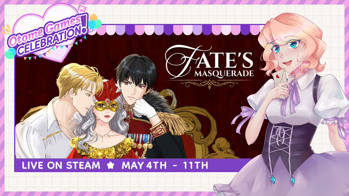 SmallSerenitySt's tweet photo. Super excited for #OtomeGamesCelebration starting May 4th, hosted by @CrystalGameWork!
I’ll be joining a lineup of amazing otomes with a brand-new ✨ #fatesmasquerade demo.
Huge thanks to all the creators covering my game. Can’t wait to see you at the festival! 🥳 https://t.co/nPyCXUrFNn