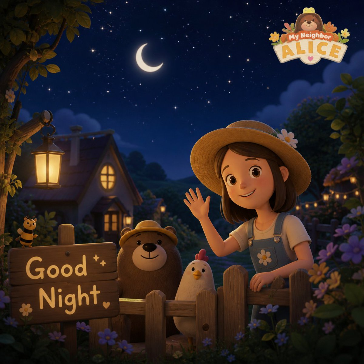 Good night my Family!

Today’s effort is tomorrow’s success
Sleep peacefully and wake up stronger. 

see you soon again with MyNeighborAlice <a href="/MyNeighborAlice/">Alice</a> Alice