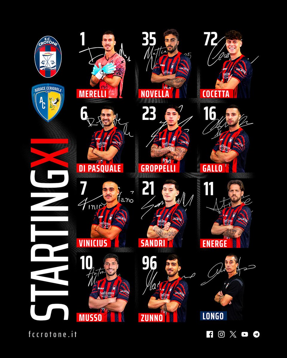 FcCrotoneOff's tweet photo. 🏆#PlayOff #SerieC SkyWiFi
⏰ h 20.00
🏟 Stadio Ezio Scida
⚽️ #CrotoneCerignola
 
#StartingXI #ForzaSquali 💪🔴🔵
🔗 Segui gli aggiornamenti LIVE
https://t.co/JcjbDlTY8g https://t.co/GiNQgB0WKJ