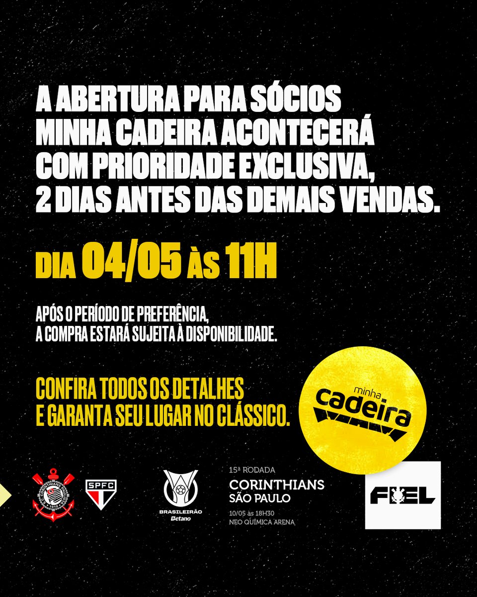 fieltorcedor's tweet photo. Membros do Plano Minha Cadeira possuem acesso ao Majestoso garantido!

Confira as informações sobre as alterações para membros do plano, excepcionalmente, no jogo diante do São Paulo, no dia 10/05.

Mais informações - https://t.co/pK1oFiPywp

#FielTorcedor
#VaiCorinthians https://t.co/6QaU4WSNHO