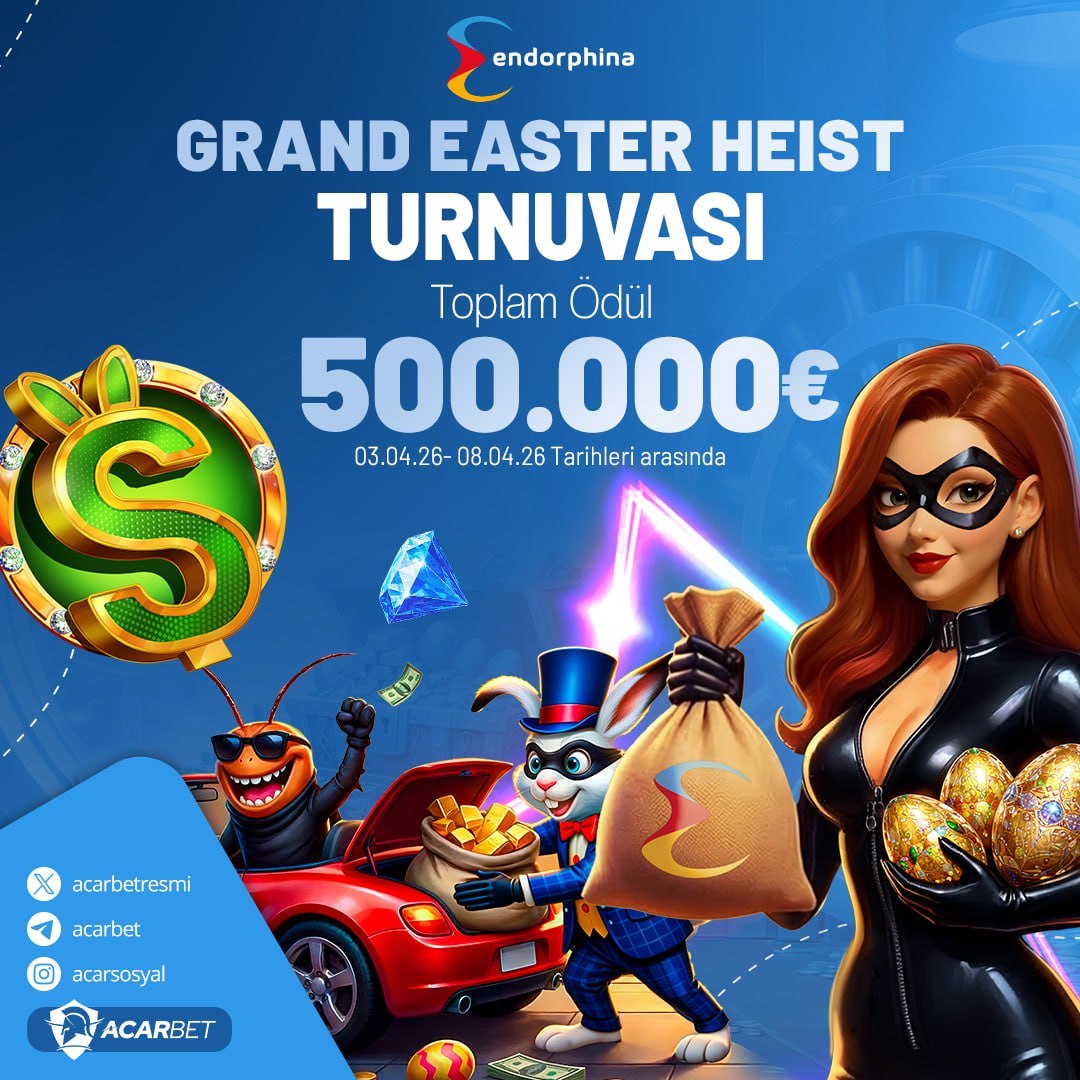 💥 Büyük ödül avı başlıyor! Grand Easter Heist Turnuvası'nda 500.000€ ödülleri kapmak için hazır mısın? Kazanmak için şansını dene, eğlencenin tadını çıkar! 🎉💶 Yorum yap ve heyecanı paylaş! #Acarbet #KazançZamanı #EğlenceDoluAnlar