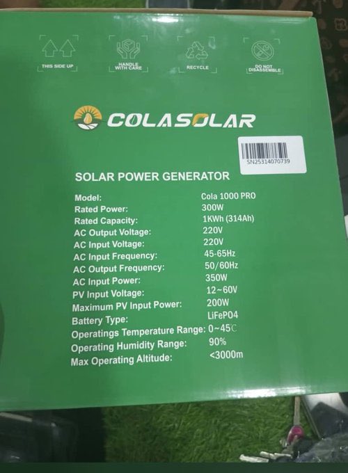 Val_Gadget's tweet photo. Cola SOLAR

300watts Solar Inverter
1000WH Lithium Battery (8-10years life cycle) 

Can power:
 Refrigerator (7hrs) 
55 Inch Tv (5hrs) 
Standing Fan (13hrs) 
Laptop (8hrs) 
Blender
Lightening bulbs (10hrs) 

Selling for ₦360,000 https://t.co/WuKL3UOKuF