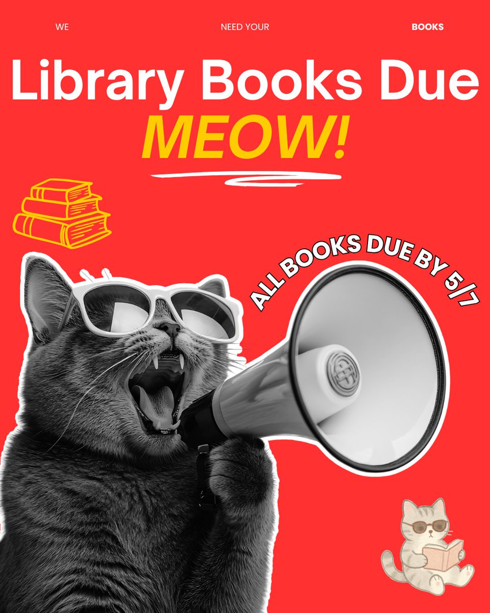 ShilohGenerals's tweet photo. Library books are due on May 7th! https://t.co/tUxarFYq7P