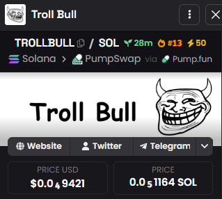 TrollBull_sol's tweet photo. $TROLLBULL has been entered into DEXScreener hotpair.

https://t.co/y2yHepMEQr https://t.co/ya7YokfbZh