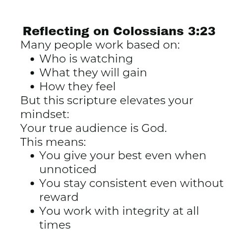 iamo_cube's tweet image. Reflecting on 📖 Colossians 3:23
#Excellence 
#WorkWithPurpose 
#ChristianLiving 
#FaithWalk 
#SpiritualGrowth