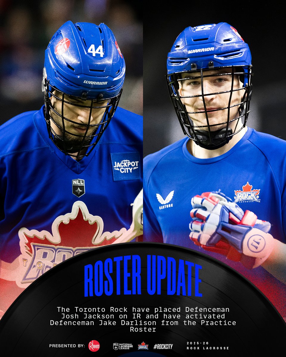 TorontoRockLax's tweet photo. 🚨ROSTER ALERT🚨

The Rock have placed D Josh Jackson the Injured Reserve List with a lower body injury.  D Jake Darlison has been moved from the Practice Roster to the Active Roster.

#RockCity🎸 | #SweetEmotion https://t.co/n4iF2TgasM