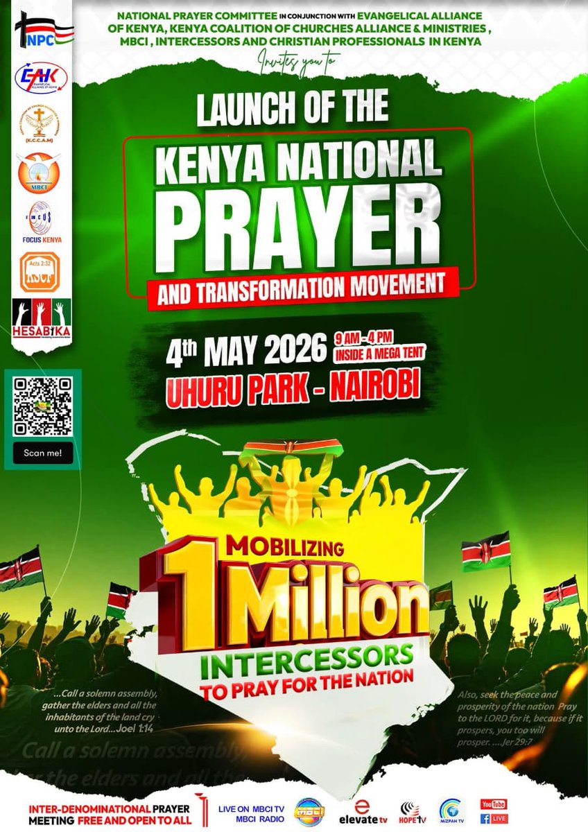 LifeChurchKE's tweet photo. A clarion call to all believers & lovers of our nation!
Join us tomorrow at Uhuru Park for the launch of the Kenya National Prayer and Transformation Movement as we seek the face of God for our nation.
Come ready to stand in the gap for Kenya.
#KenyaNationalPrayer #PrayForKenya https://t.co/GF9N6uzy0x