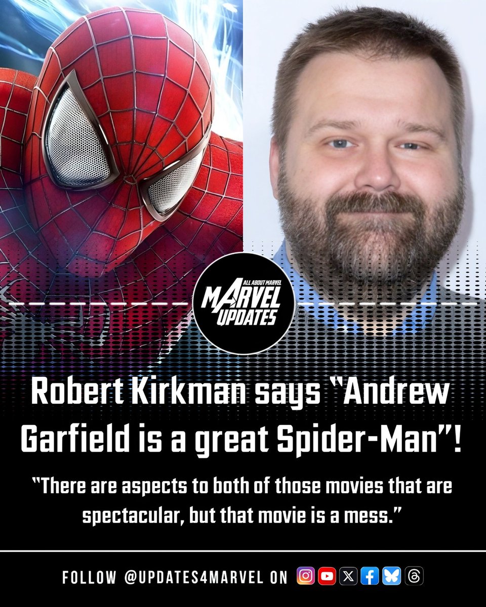 Updates4Marvel's tweet image. Robert Kirkman says Andrew Garfield is a great Spider-Man:

“There are aspects to both of those movies that are spectacular, but that movie is a mess.”

#AndrewGarfield #SpiderMan #RobertKirkman