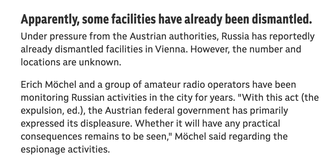 lukOlejnik's tweet image. 🚨Russian ambassador was summoned to the Austrian Foreign Ministry. Three Russian embassy employees  suspected of espionage (operating the antennas) have been expelled. Reason: spying installations on the roofs of the Russian embassy. Russia did not comply with the request to