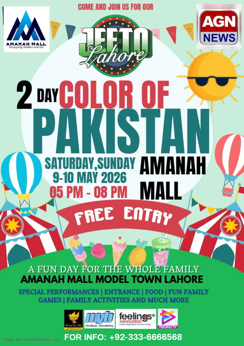 Ehsas_For_Life's tweet image. Come and Join us
#JeetoLahore #GameShow 
#COLOROFPAKISTANFEST
On 09-10th May 2026 
at Amanah Mall Lahore 
A Project of Ehsas For Life
Organized by Feelings Ivents orgo 
For Info 
03336666568