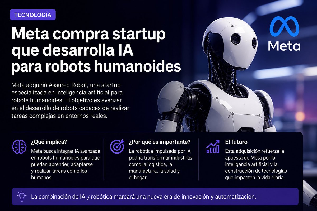 Paula_AndinoL's tweet image. Meta apuesta por robots con inteligencia artificial

La empresa Meta Platforms acaba de dar un paso importante en el mundo de la tecnología: compró una startup especializada en inteligencia artificial para robots humanoides. 

#InteligenciaArtificial #Tecnología