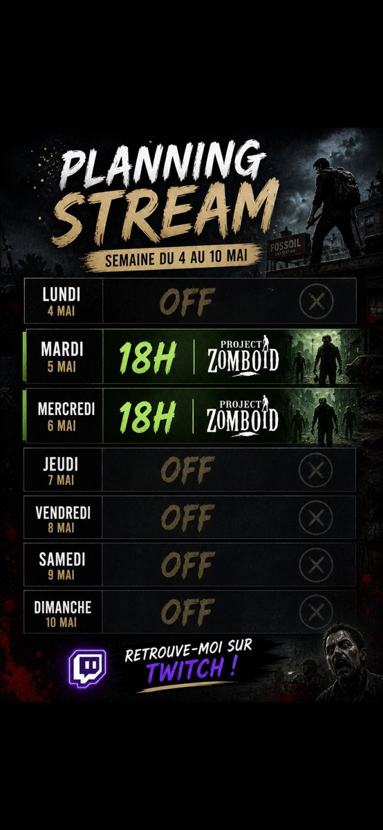Vince_stream's tweet photo. 🔴 Prog’ #stream de la semaine prochaine, on continue de se la donner sur #projectzomboid 
Bonne fin de week-end à tous, à mardi 🤩
#twitch #twitchfr #zombie 

https://t.co/R77ZwcofBv https://t.co/UHYULPlFcR
