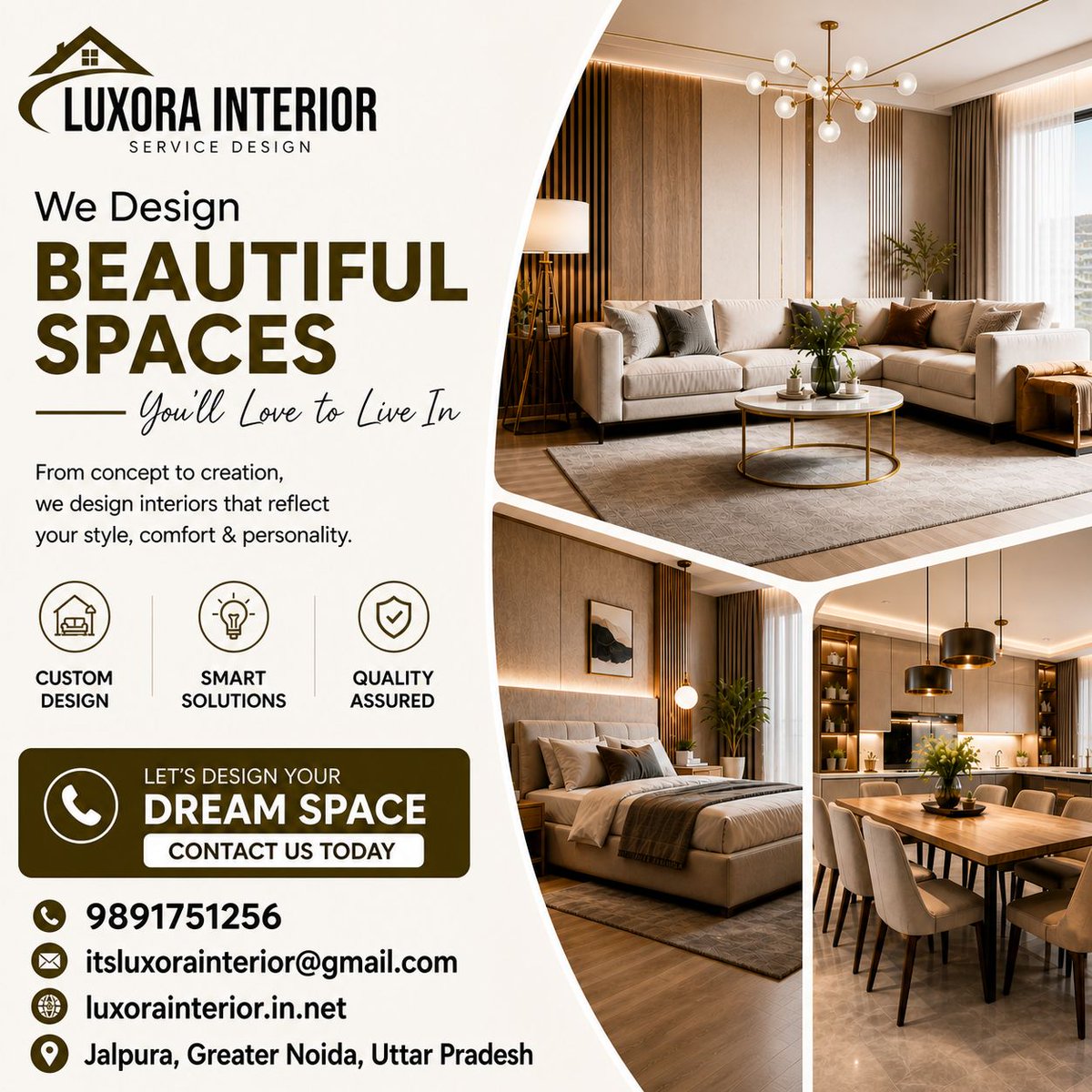 itsluxorainter's tweet image. We design beautiful spaces you’ll love to live in 🏡✨

Modern interiors for living room, bedroom &amp;amp; kitchen.
✔️ Custom Design
✔️ Smart Solutions
✔️ Quality Assured

📞 9891751256
🌐 luxorainterior.in.net

#InteriorDesign #HomeDecor #LuxuryLiving #DreamHome