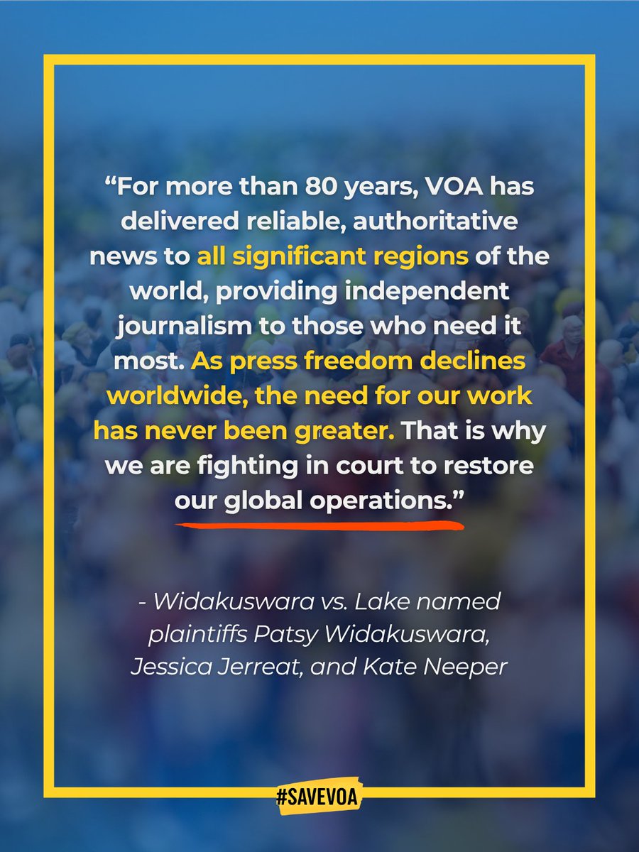 savevoanow's tweet photo. Today marks World Press Freedom Day. At SaveVOA, we’re deeply grateful for the support of the press freedom community in our fight to restore VOA as a source of credible news for audiences around the world. #SaveVOA @RSF_en #WorldPressFreedomDay #AFreePressMatters https://t.co/U6hyZndPX1