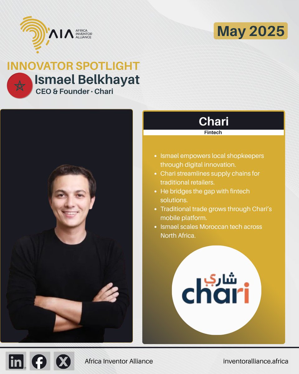 aia_Africa's tweet image. Innovator Spotlight: Ismael Belkhayat, Chari

Ismael is revolutionizing retail in Francophone Africa by digitizing "mom-and-pop" shops. Via Chari, he provides supply chain tools &amp;amp; fintech to empower unbanked merchants.

#Chari #AIA #Fintech #Morocco #Africainventoralliance