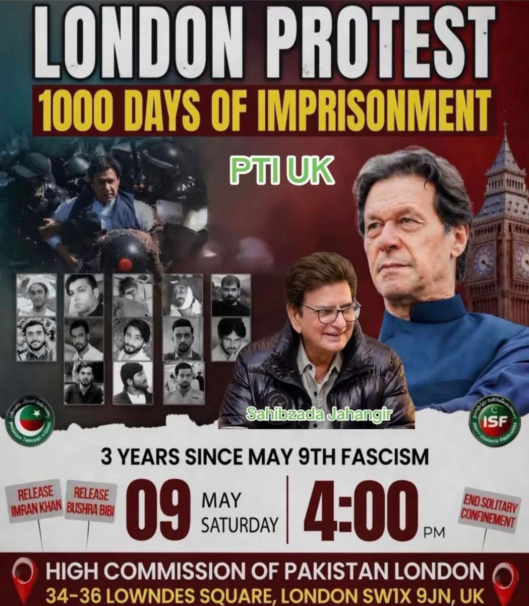JahangirChico's tweet photo. #خان_کی_مزاحمت_کے_1ہزار_دن
#1000DaysOfIKResilience 

Kind attention;
PTI UK leadership
PTI activists 
PTI members 

And specially,

Pakistanis Diaspora, remember the 9th May, Saturday, at 4pm we must gather outside Pakistan High Commission to raise our voice for those whose voices in Pakistan are crushed.