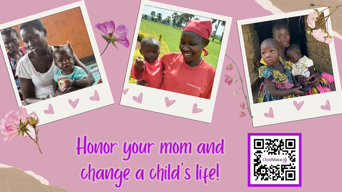 ChildVoice's tweet photo. Mother’s Day is almost here! Don’t miss your chance to give a gift in honor of your mom that  brings hope to vulnerable young mothers and children living in conflict zones.
Scan Scan QR code or click here: https://t.co/rZpQ1UAkur https://t.co/xTFMag6Ls7
