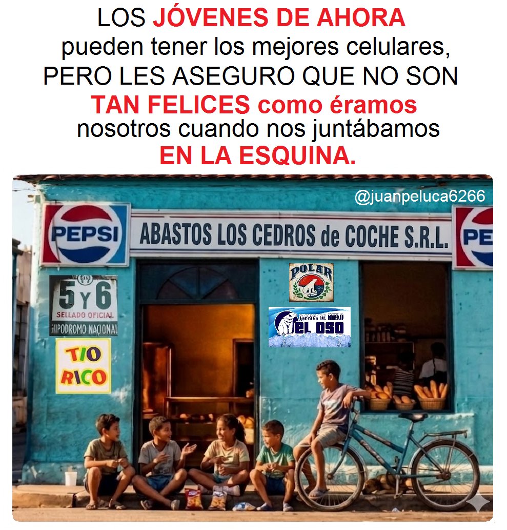 juanpeluca6266's tweet photo. Eran otros tiempos, pero éramos millonarios en momentos. Ni el mejor teléfono del mundo supera la alegría de "echar cuentos" con los panas en la esquina.

Etiqueta a ese amigo con el que te sentabas en la acera. https://t.co/a5hHGOV6S2