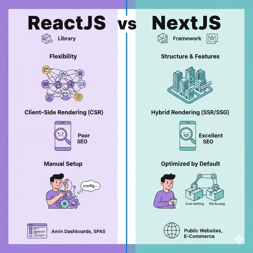 kansal_aakansha's tweet image. React vs Next.js?

Not competitors.

✔️ React → control &amp;amp; flexibility
✔️ Next.js → structure &amp;amp; performance
React = build everything
Next.js = ship faster

Right tool = better system.
#reactjs #nextjs