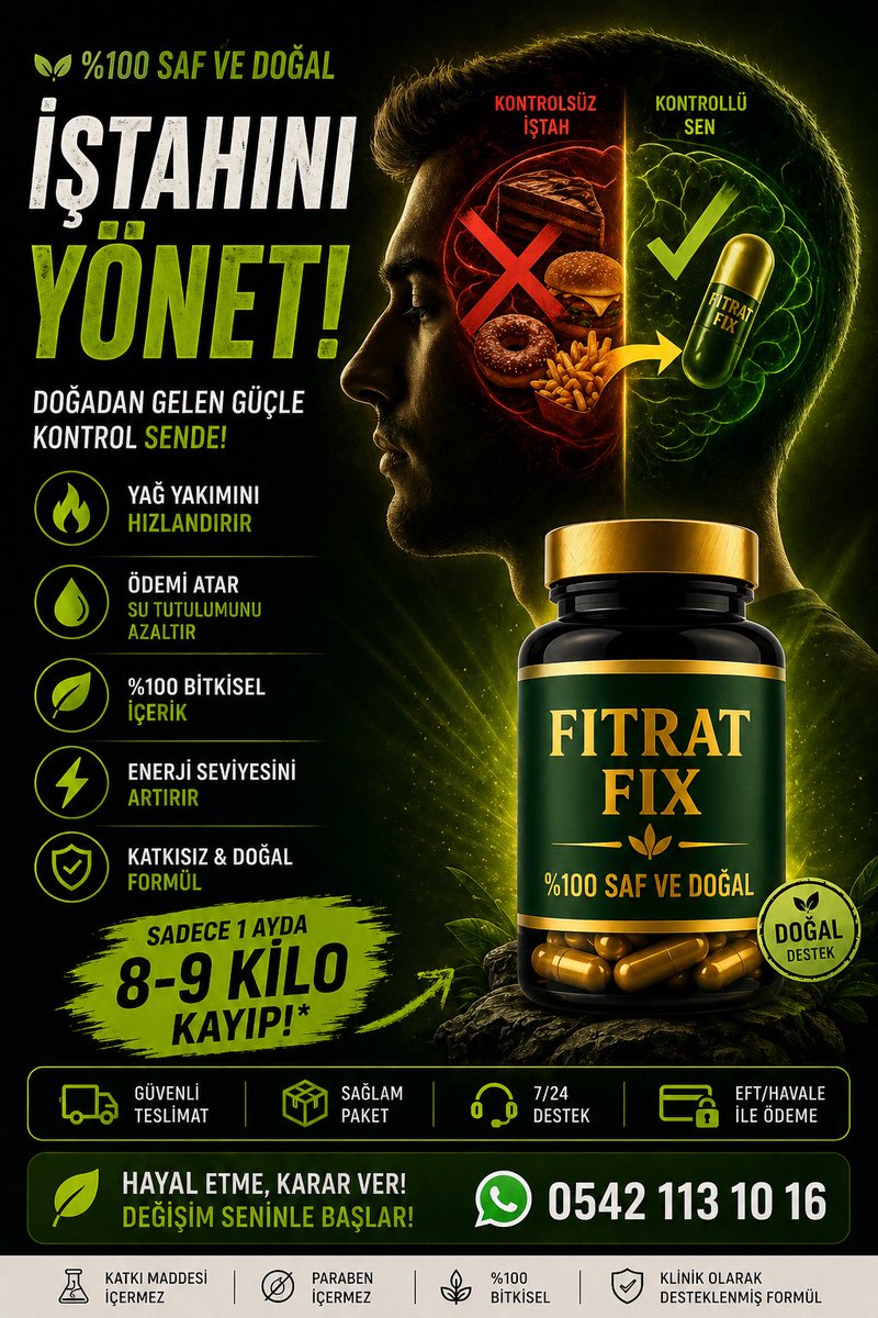 f_fix06's tweet photo. 🔥 İŞTAHINI YA SEN YÖNETİRSİN… YA O SENİ!

❗ Sorun irade değil, kontrol.
⚡ FİTRAT FIX ile dengeyi geri al.

🧠 Kontrolsüz iştaha son
✔️ Tatlı krizlerini bastır
✔️ Şişkinlik ve ödemi azalt

🔥 Vücudunu harekete geçir
✔️ Yağ yakım sürecine destek
✔️ Metabolizmayı hızlandır https://t.co/mPUasZP1fm