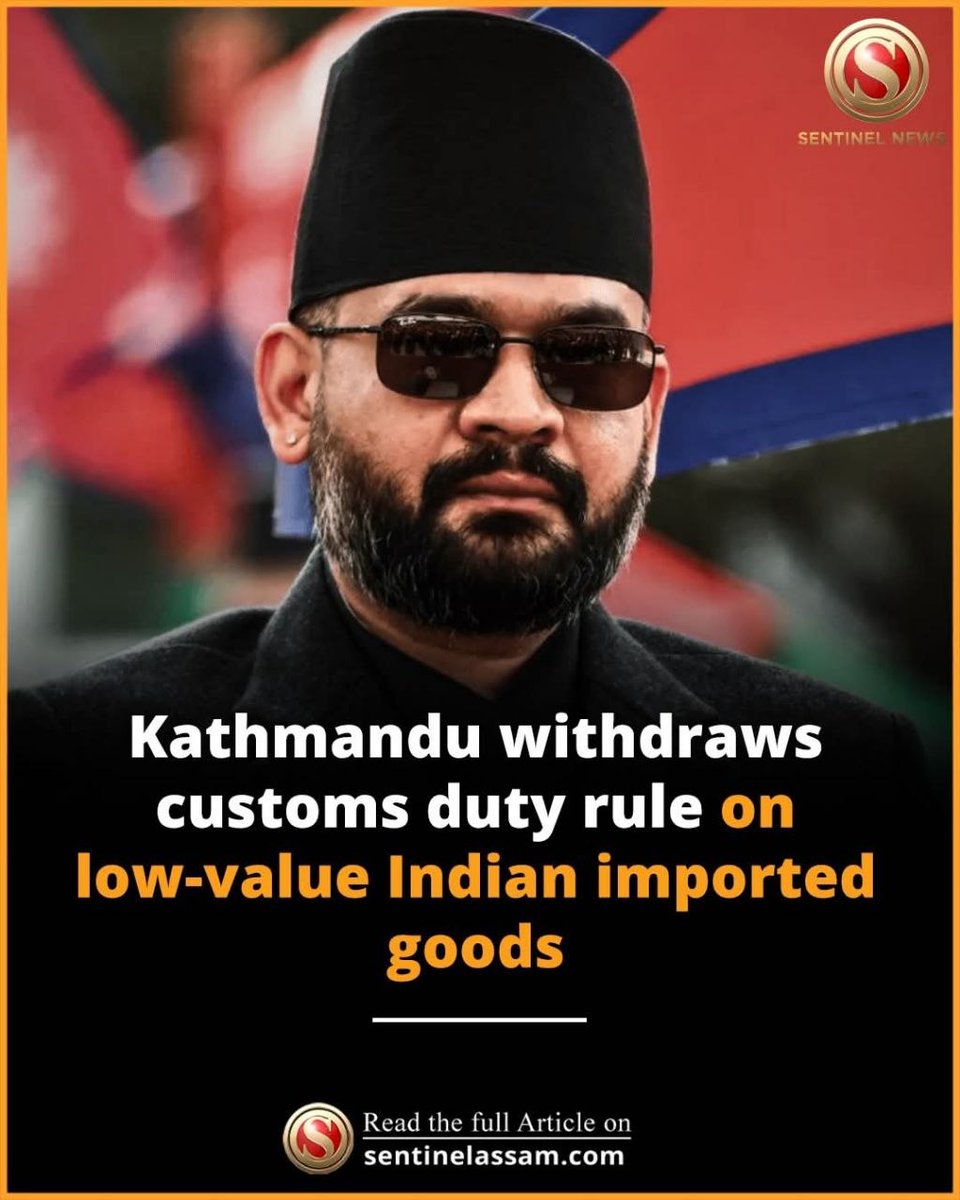 ChandanPanwar99's tweet image. Nepal had recently been strictly enforcing a customs duty rule on goods brought from India valued above NPR 100

And today Nepal Government had withdrawn or was rolling back that enforcement after backlash.

#Nepal
#Bhubaneswar