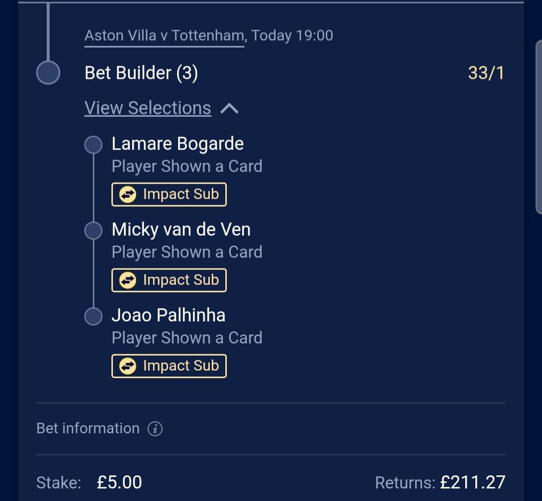 YellowCardKing_'s tweet photo. Ah go on then...here's a treble for Aston Villa v Spurs ⚽️

Palhinha 🟨
Van de Ven 🟨
Bogarde 🟨

William Hill 25% boost 🤑

#AVFC #THFC #Spurs #AstonVilla #ASTTOT #Tottenham #EPL #PremierLeague https://t.co/aCPpD6Yzyf
