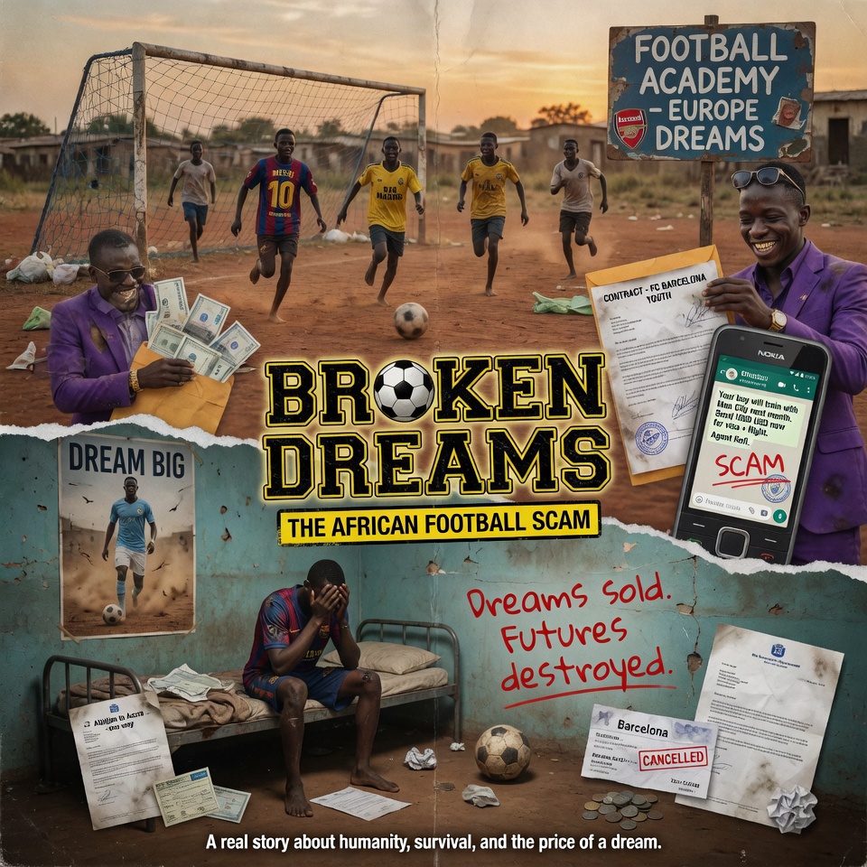 FittMedex's tweet image. He dreamed of playing in Europe. ⚽  His family sold everything to pay the agent. The contract was fake. The club didn't exist. The visa never came.  Dreams sold for money. Futures destroyed.

Reblog — these children deserve justice 🌍
#FootballScam #HumanRights #ChildProtection