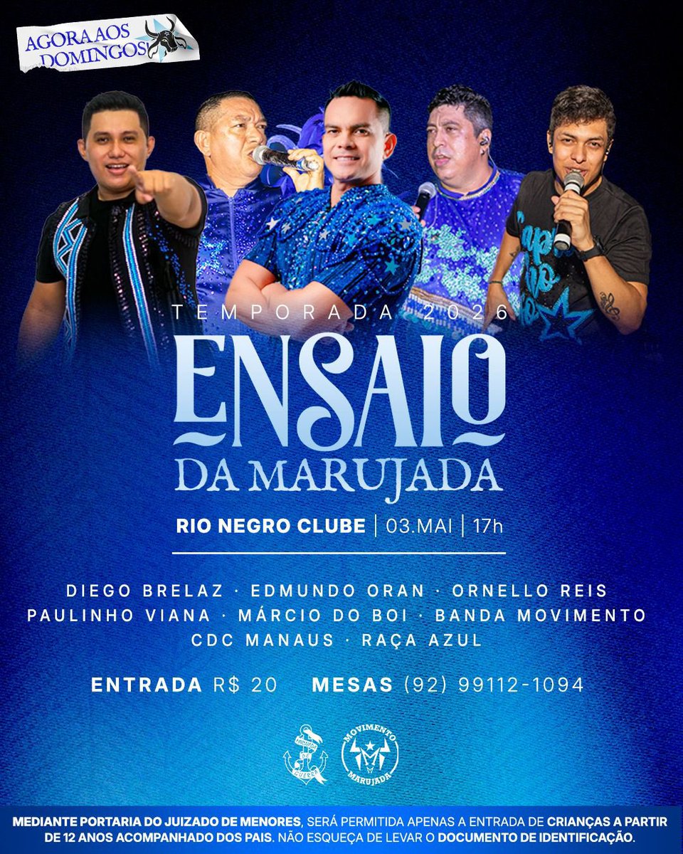 Quem disse que acabou? Bora que hoje tem mais!

Te espero no ensaio da nossa Marujada de Guerra. 🤩

🗓️ 03/05 – Domingo
🕠 A partir das 17h
📍 Atlético Rio Negro Clube – Centro
🎫 Entrada R$ 20,00
🛢️ Mesas: 92 99112-1094

⭐️ Realização: Movimento Marujada ⭐️