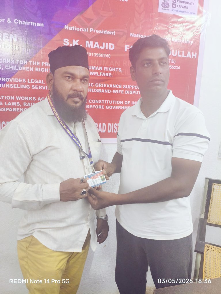 SkMAJID138669's tweet image. Nizamabad | IHRPC

Shaik Anwar (NZB Minority Vice President) received official ID card. Honored for dedication to public service &amp;amp; human rights.

#IHRPC #Nizamabad #HumanRights @cp_nizamabad @CollectorNZBD