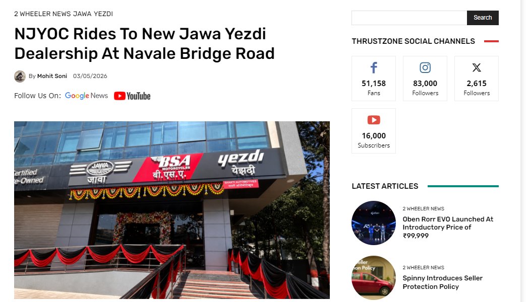 thrust_zone's tweet image. #Jawa #Yezdi Motorcycles marked #MaharashtraDay on the road, in association with its newest dealership in Pune.