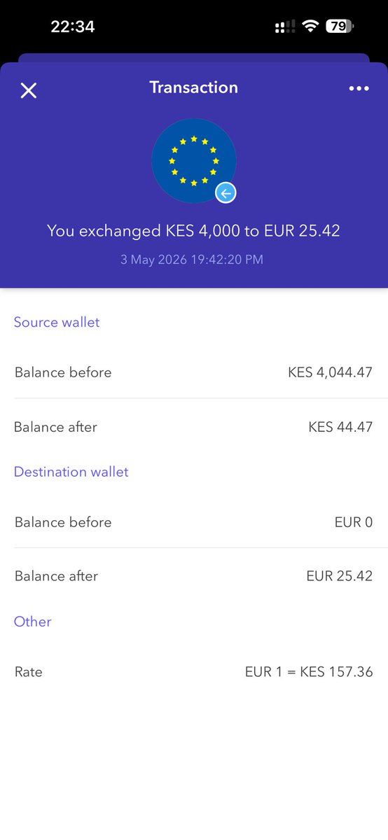 _bigzoo's tweet photo. @ssmusoke @eversendapp I just converted some kes to eur to test and their rate is worse than my bank 🥲 https://t.co/Z9vm84OUlX