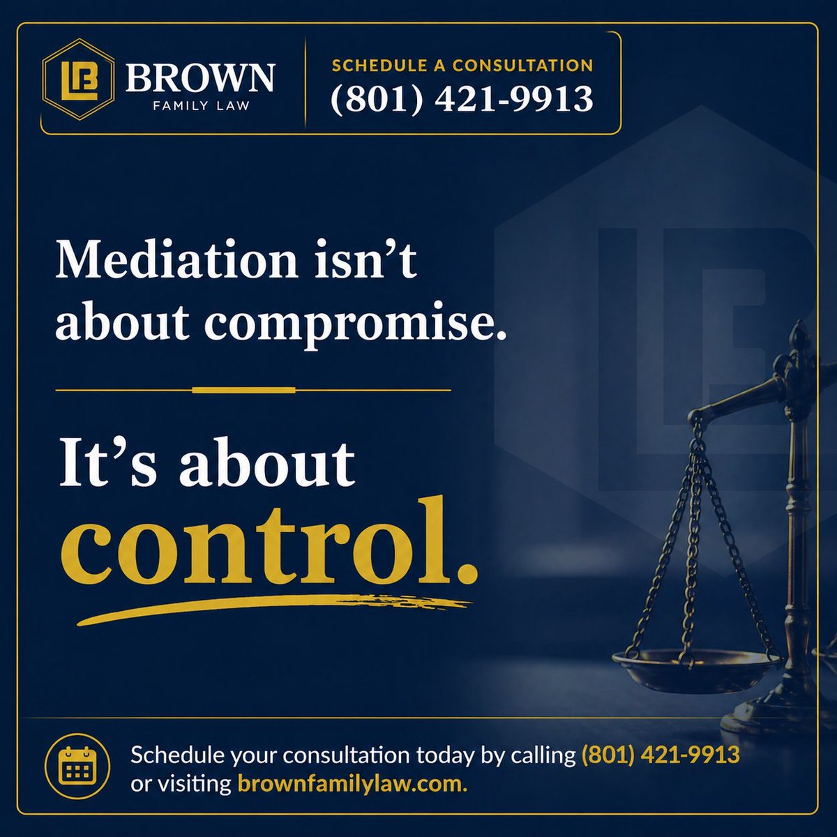 BrownLawLLC's tweet photo. Litigation hands decisions to a judge.

Mediation keeps decisions with you.

When done right, it can:
– Reduce cost
– Increase privacy
– Improve outcomes

But only if it’s approached strategically.

Schedule your consultation today by calling (801) 421-9913 or visiting https://t.co/UnAYdBFDGj.