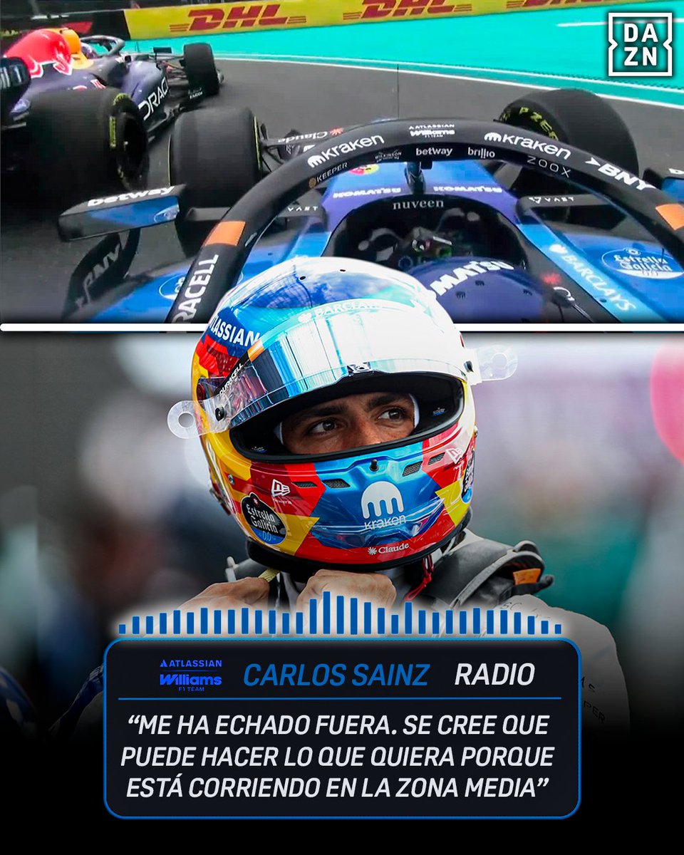 DAZN_ES's tweet photo. A Sainz no le ha gustado nada el movimiento de Verstappen 💥

#MiamiDAZNF1 🇺🇸 https://t.co/0jsbk76JMv