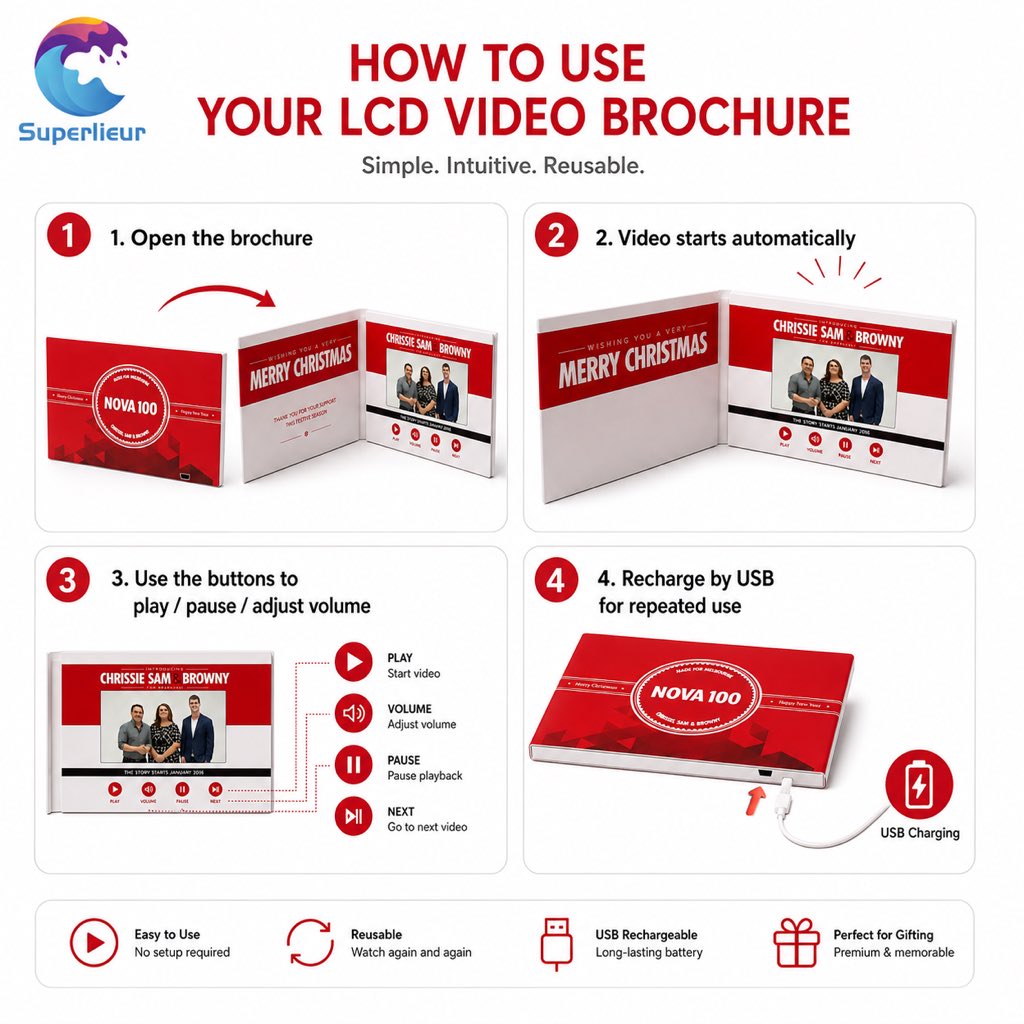 Superlieur2026's tweet image. Elevate your brand’s first impression with our premium Video Greeting Cards. High-definition screens meet luxury print, creating an unforgettable unboxing experience for your VIP clients.
 #VideoBrochure #LuxuryMarketing #DirectMail #Innovation #BrandExperience