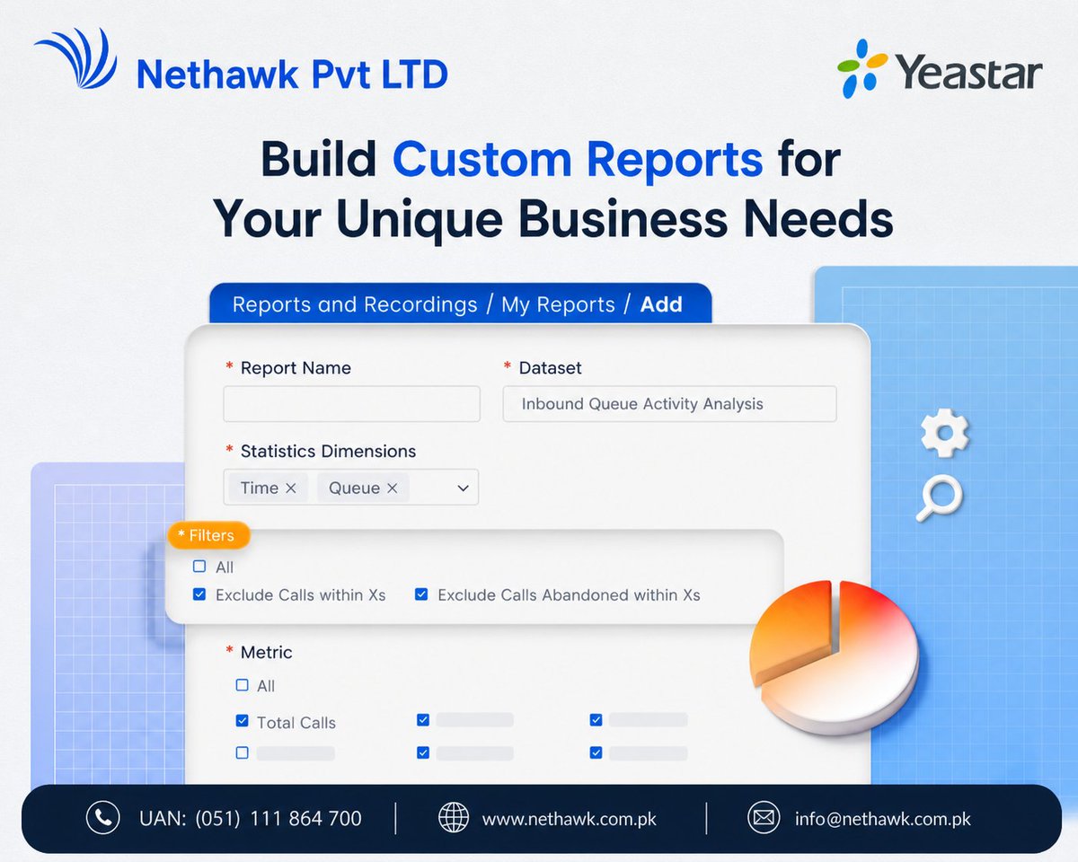 nethawk_'s tweet image. Is your current PBX holding you back? Move to a system that grows with you. Yeastar allows you to:

✅ Define your own metrics

✅ Set custom KPIs

✅ Analyze inbound queue performance in real-time
​#Nethawk #SmartBusiness #Yeastar #BusinessTech #CustomerExperience #PakistanIT