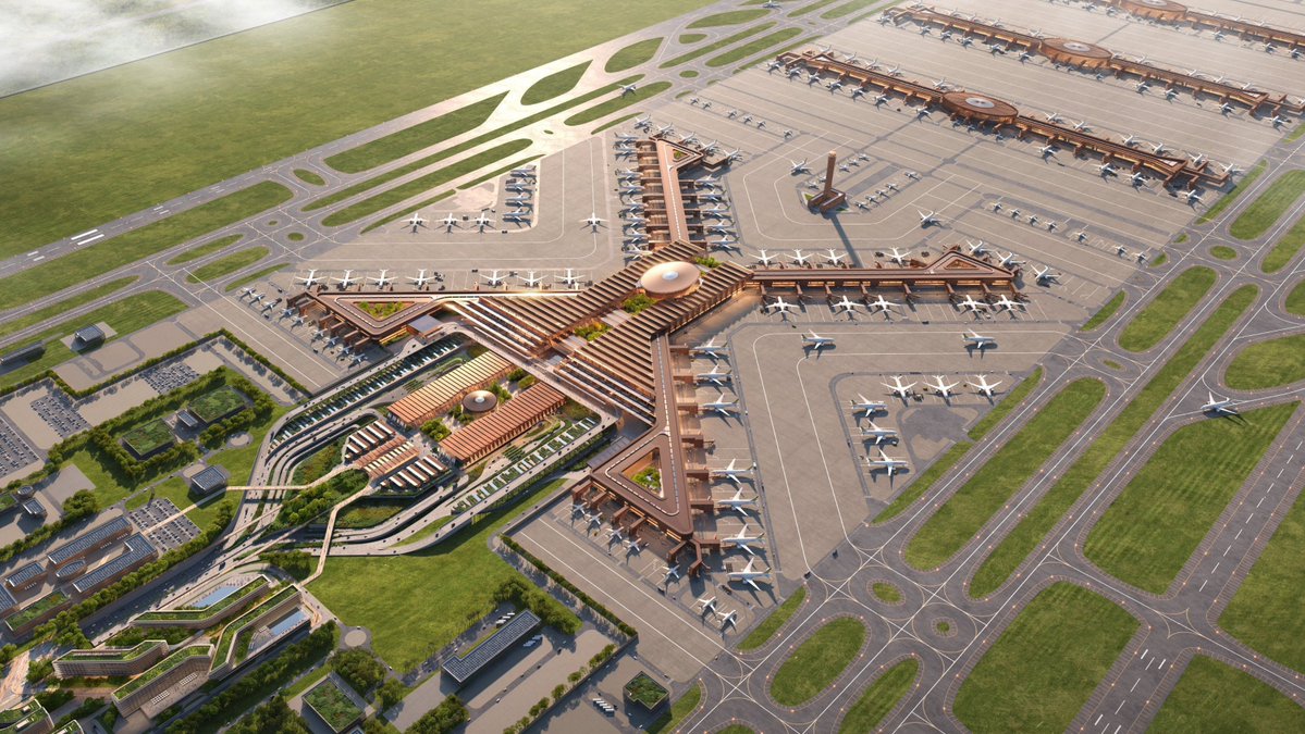 UnthinkableBld's tweet image. Bishoftu International Airport, by Zaha Hadid Architects for Ethiopian Airlines, is a $12.5B transit hub near Addis Ababa. Phase 1 targets 2030, serving 60M passengers/year, scaling to 110M across four runways.
@TheB1M 
#Architecture #Aviation #Ethiopia
