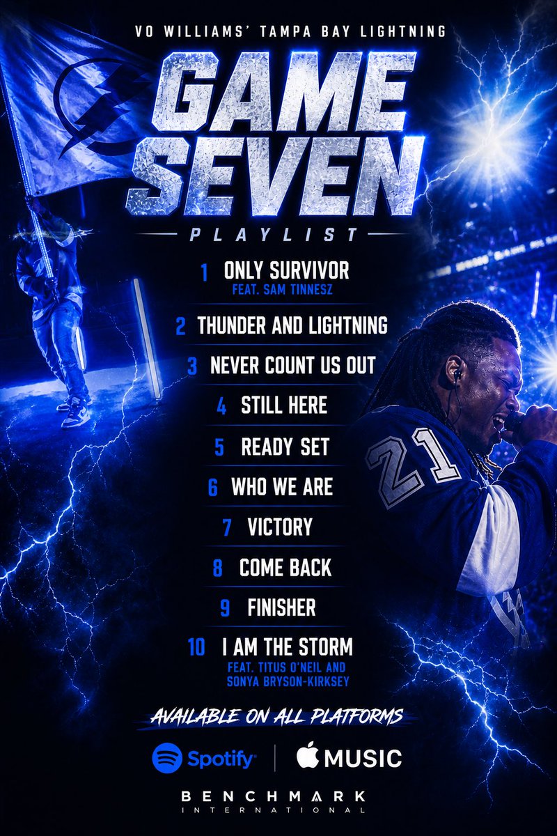 thisisvo's tweet photo. BOLTS NATION! It’s GAME 7 of Round 1 in the Stanley Cup Finals. We need you more than ever! Here is my official pregame hype list of songs that tell OUR story. 

Load them up on your fave platforms to enjoy music. And let’s get ready for GREATNESS!!

LETS GO LIGHTING!!! #Gobolts https://t.co/W8AnQw4xNL