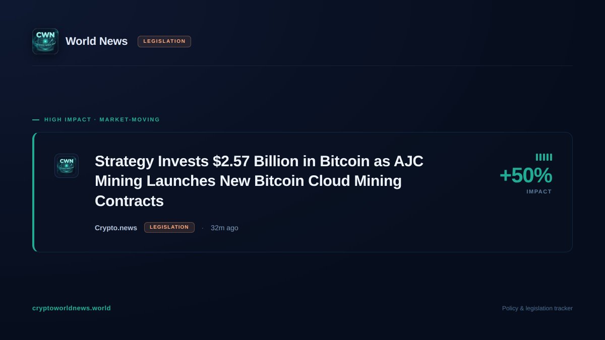 CWN_HQ's tweet image. NEWS · FROM THE DASHBOARD

Strategy just dropped $2.57B into Bitcoin. AJC Mining launching new cloud mining contracts. Smart money is back in the game. $BTC #BTC #Mining #Crypto

See the dashboard at cryptoworldnews.world
crypto.news/strategy-inves…