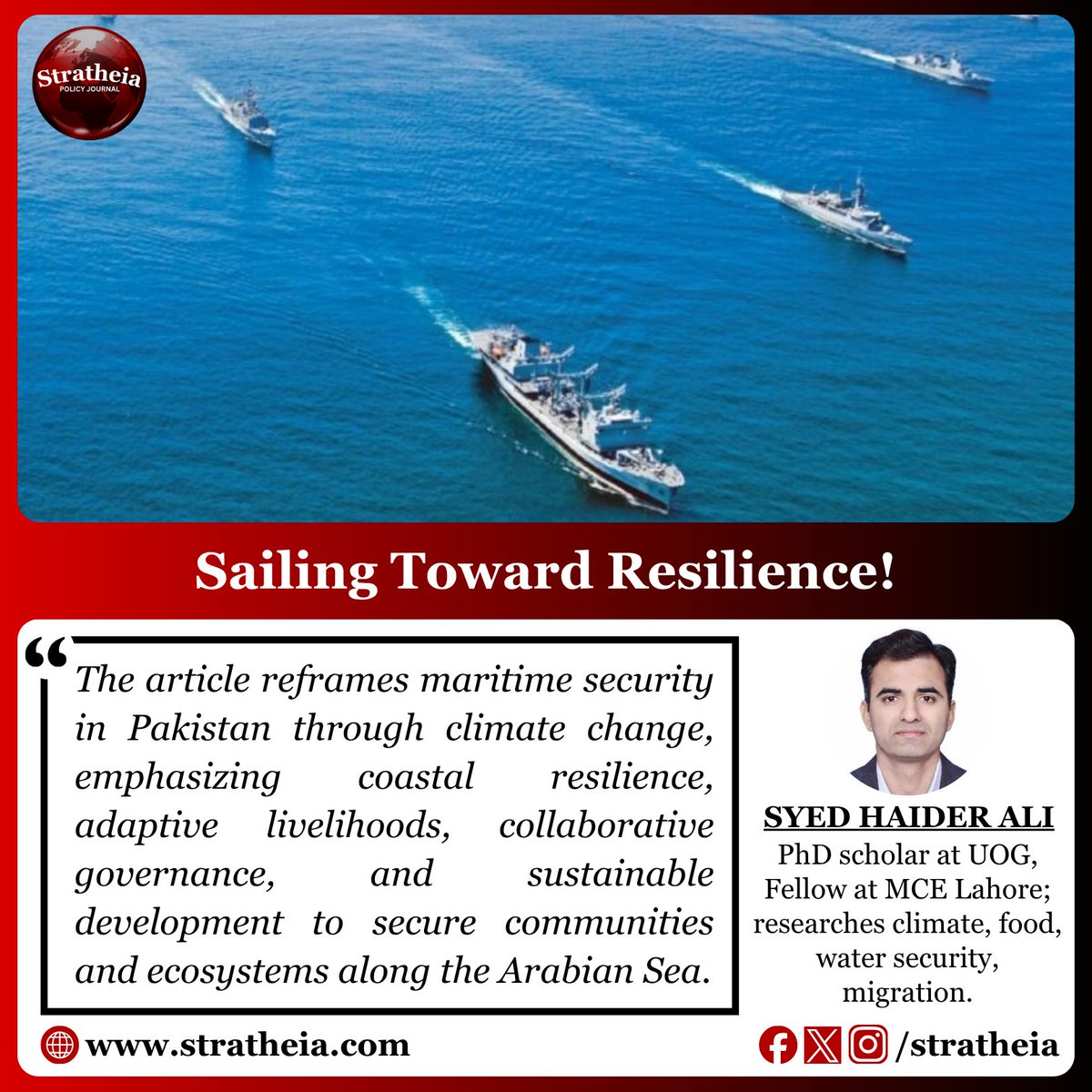 stratheia's tweet image. Maritime security isn’t just about sea lanes anymore—climate change is reshaping Pakistan’s coastal realities. Time to rethink security through resilience. 
#Pakistan #MaritimeSecurity #ClimateChange
Read Full Article: stratheia.com/sailing-toward…
