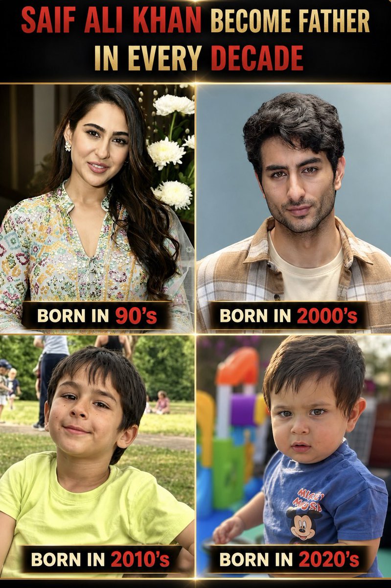 khansazidmohd's tweet image. Saif Ali Khan = Father in every decade 👑🔥

🟥 1990s SARA ALI KHAN
📅 Aug 12, 1995

🟦 2000s IBRAHIM ALI KHAN
📅 Mar 5, 2001

🟩 2010s TAIMUR ALI KHAN
📅 Dec 20, 2016

🟨 2020s JEHANGIR ALI KHAN
📅 Feb 21, 2021

#saifalikhan #bollywood #celebkids #viralreels #trending
#reels