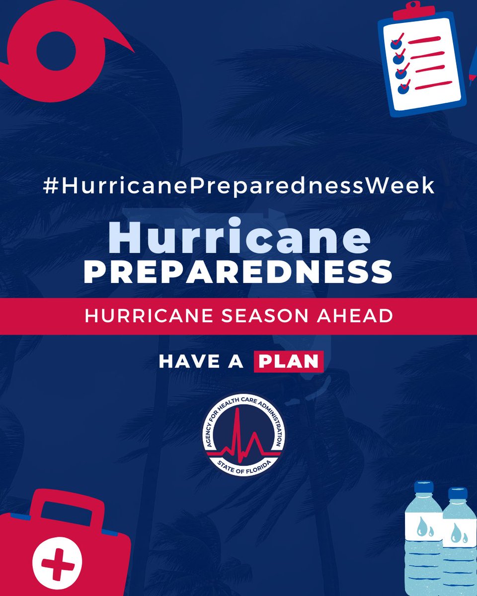 AHCA_FL's tweet image. Hurricane Season is ahead! 
Now's the time to create or update your family plan. 
Visit Floridadisaster.org/planprepare/ for tips and resources. 

#HurricanePreparedness #StaySafe #FamilyPlan