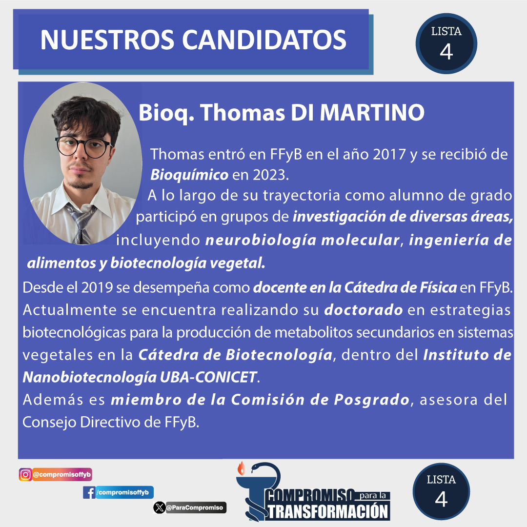 ParaCompromiso's tweet photo. Seguimos presentándote a nuestros/as candidatos/as para estas elecciones! Somos un grupo de Graduados/as de muy diversas generaciones que nos desempeñamos en distintos ámbitos, tanto dentro como fuera de la Facultad.
Colaboramos en el gobierno de nuestra Casa de Estudios en https://t.co/K35Dejn3q2