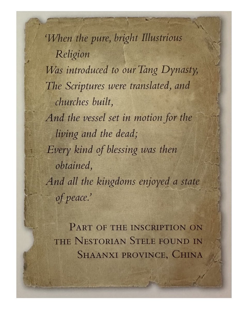 In the 1620s, Jesuit missionaries in China discovered an ancient stone stele buried beneath vines

It described a “Luminous Religion” [Christianity] brought to the Tang Dynasty in the 7th century by monks of the Assyrian Church of the East, before later suppression