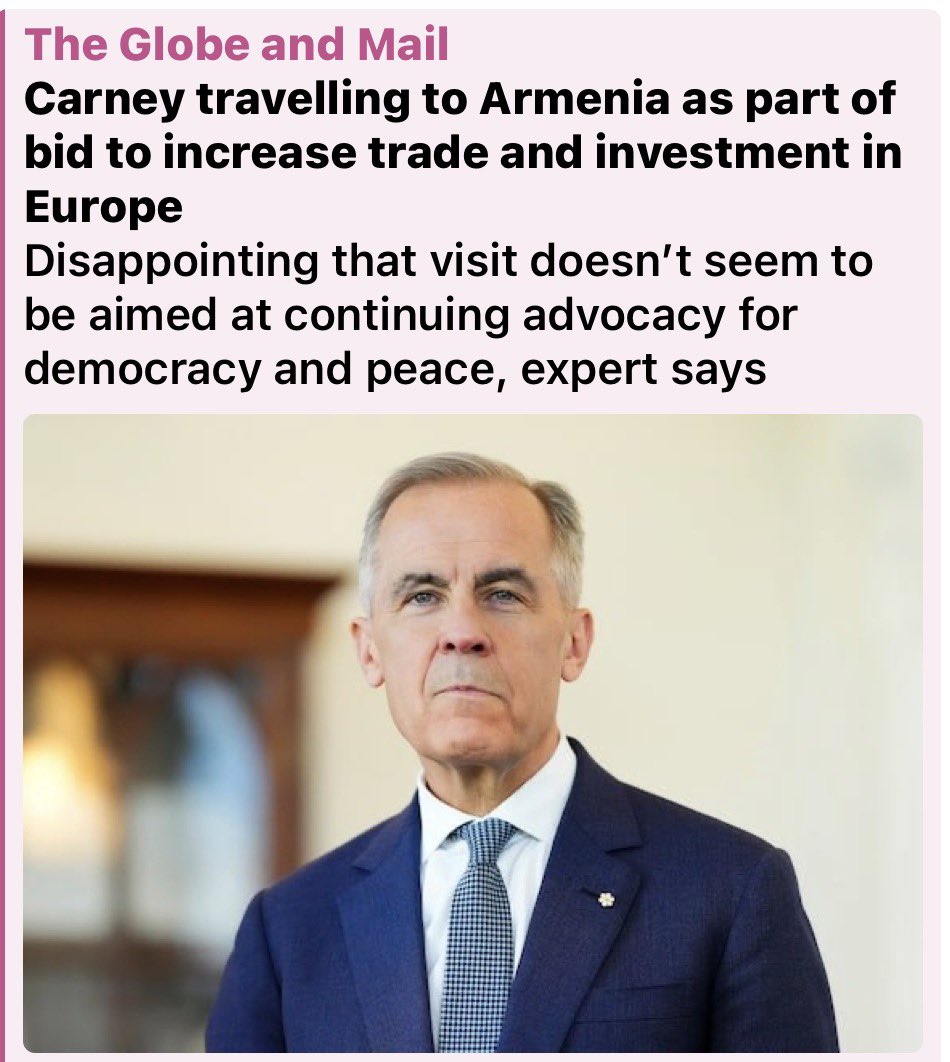 saskridergal's tweet image. 🇨🇦 Carney Jets to Armenia While Canada Burns

Mark Carney, the globalist banker who's never met a WEF panel he didn't like, is jetting off to Armenia to drum up European trade and investment. Meanwhile back home: crumbling healthcare, housing affordability in free fall, and