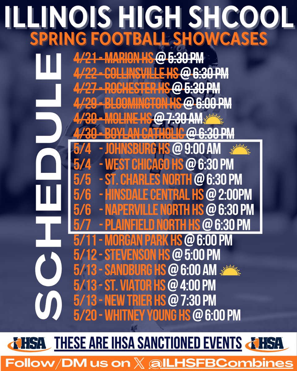 ILHSFBShowcases's tweet photo. The schedule for week 3
⬇️🏈⬇️🏈⬇️🏈⬇️🏈⬇️

@ABC7Chicago @michaelsobrien @PrepRedzoneIL @sloche_o @offsznbrand @CoachChris_Roll @JHS_FB @WestChicagoFB @SCNFBplayers @HCRedDevilFB @HuskieFB @GlenbardSouthFB @PNTigerFootball https://t.co/CdSFyBpYZZ