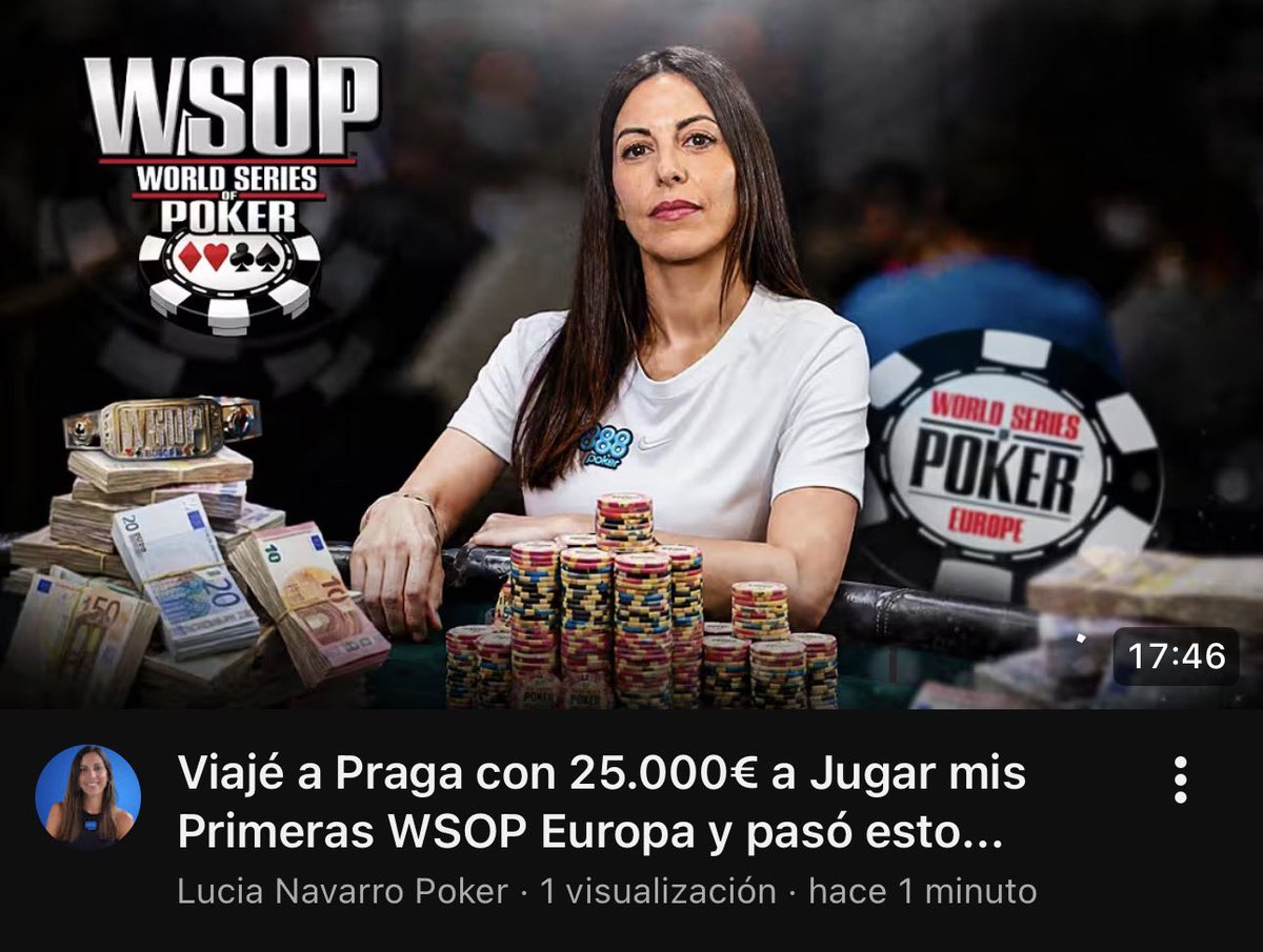 MuckeDBoY's tweet photo. Menudo aumento de calidad en el canal de @lucia13Navarro 
Empieza la saga de las WSOPE de Praga con el video del MAIN de 5300€.
Explotad el botón de like para que siga invirtiendo en mejorarlo todo! 🔥🔥 https://t.co/kCCEXgQKsy