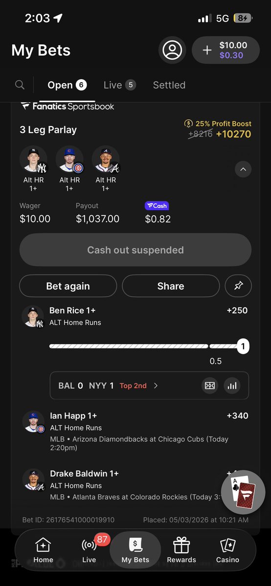 calbytez's tweet image. The model heating up again.

✅ Ben Rice HR (already cashed 💰)
🟢 Ian Happ HR
🟢 Drake Baldwin HR

🎯 Running 2 live 3-leg parlays off the dashboard
💸 One is pushing $1K+ if it clears

sluggers.app — built different.

#MLB #PlayerProps #Parlay