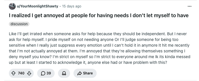 It took me decades to really grok this in my bones: If there are aspects of ourselves we cannot own, we project those aspects onto other people. The clearest way to notice this is when we are triggered, judgmental, or annoyed at other people.